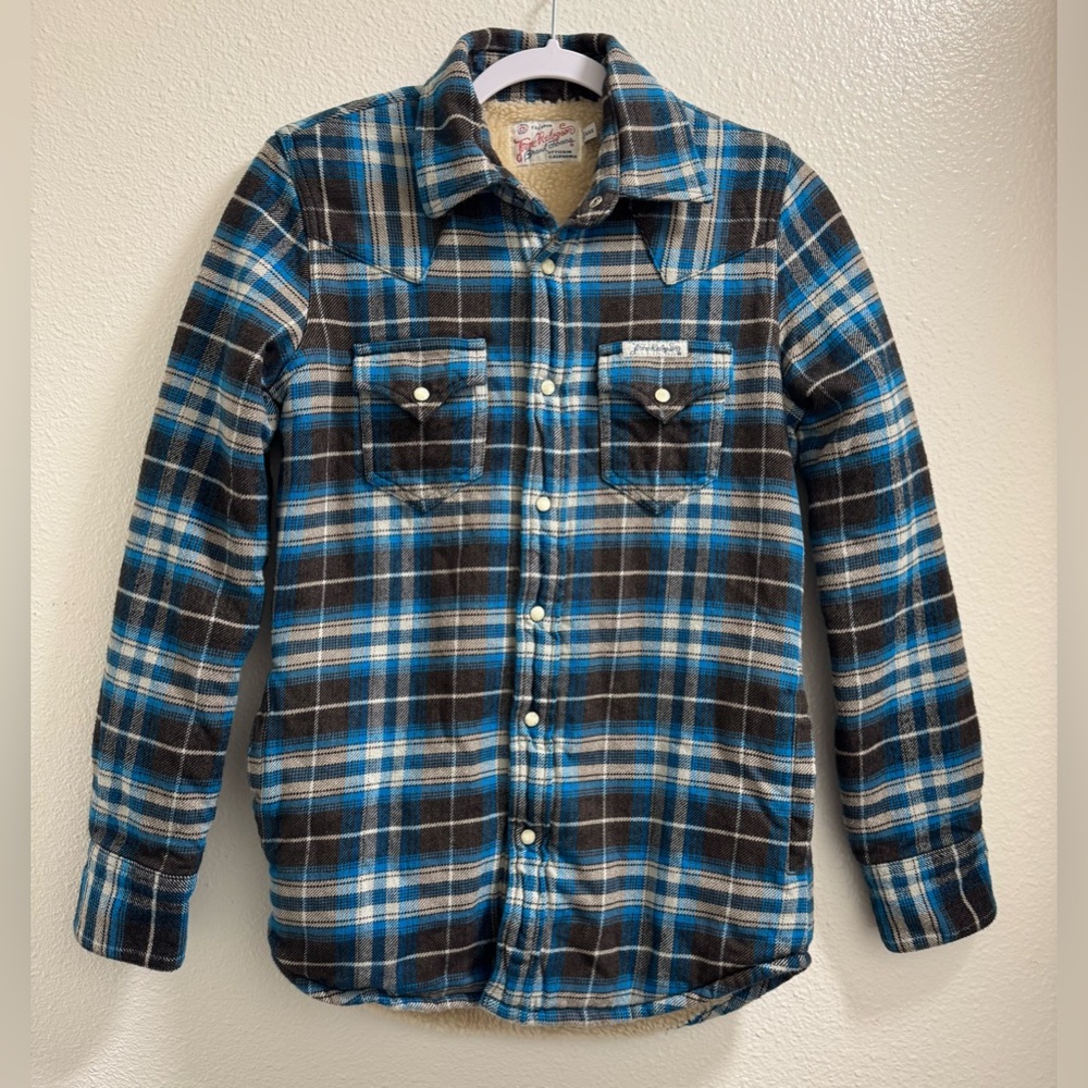 True Religion Plaid Flannel Sherpa Sweater Jacket Pearl Snap Button Men's XXS
